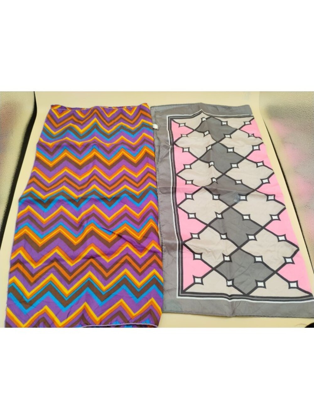 Vtg Paoli Acetate Scarves Multicolored Chevron & Geometric Pattern Made in Japan